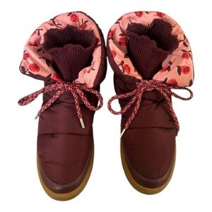 Kate Spade Cocoon Burgundy Winter Boots with Pink Floral Lining